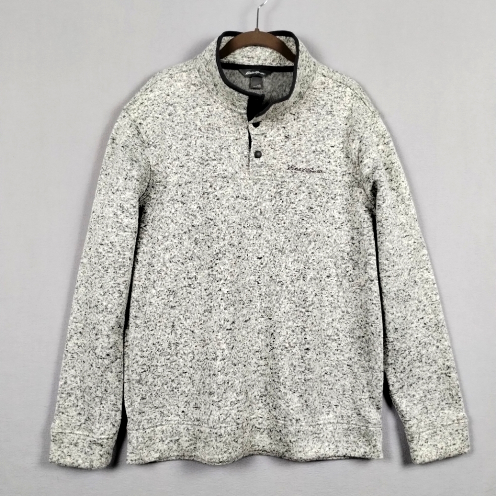 Eddie Bauer Radiator Fleece Sweater Mens Large Snap Mock Neck Pullover Gray